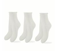 LEON D'ORO Calcetines sin elástico mujer algodón ligero calcetines mujer hilo de Escocia Made in Italy, 520-3 Pares Blanco, 35-41