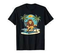 León durmiente en silla para amantes de la playa y las palmeras Camiseta