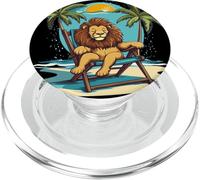 León durmiente en silla para amantes de la playa y las palmeras PopSockets PopGrip para MagSafe