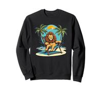 León durmiente en silla para amantes de la playa y las palmeras Sudadera