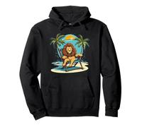 León durmiente en silla para amantes de la playa y las palmeras Sudadera con Capucha