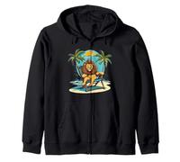 León durmiente en silla para amantes de la playa y las palmeras Sudadera con Capucha