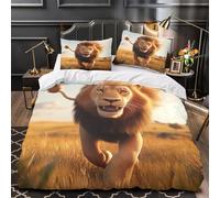 León en movimiento Impresión 3D 3 piezas funda de edredón Escena de vida salvaje de safari cubrecama microfibra transpirable cierre cremallera para bebés adolescentes mujeres Double（200x200cm）