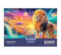 León en un Paisaje Surrealista con múltiples Lunas Puzzle De 1000 Piezas león Juego De Puzzle Familiar para Todas Las Edades 70x50cm/1000pcs