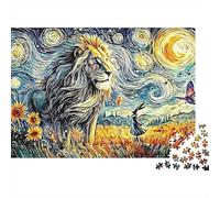 León Estrellado Rompecabezas 1000 Piezas para Adultos León en Paisaje Noche Estrellada, Desafiante Duro, Premium Grueso Resistente, Vibrante Alivio Estrés Juego Familiar 52x38cm/1000pzs