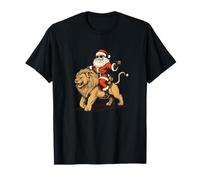 León Festivo Que Lleva a Papá Noel para Unas Vacaciones alegres Camiseta