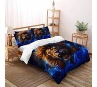 León Funda Edredon 3 Piezas con Impresión En 3D Magic Grassland Animal con Funda Almohada Double（200x200cm） 100% Microfibra Juego De Cama para para Niñosy Hombres