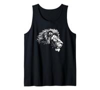 León, gato africano, dibujo blanco, colmillos Camiseta sin Mangas