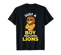 León Genial con Gafas de Sol Solo un niño Que ama a los Leones Camiseta