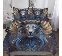 león Juego De Ropa De Cama,Juego Funda Nórdica De Microfibra,Fibra De Poliéster,Funda De Edredón Y Funda Almohada King (220x240cm)