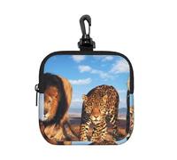 León, Leopardo y Tigre luchan por Comida (Impreso),Bolsa de Almacenamiento Cuadrada con Cremallera, Monedero de Neopreno, Carteras pequeñas, Monedero pequeño, Monedero