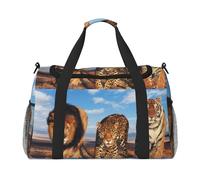 León, Leopardo y Tigre luchan por Comida (Impreso),Bolsas Deportivas, Bolsos de Viaje Deportivos Cruzados de Mano, Bolsas de Viaje de Gran Capacidad para Mujeres y Hombres.