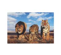 León, Leopardo y Tigre luchan por Comida (Impreso), Rompecabezas de 1000 Piezas, Rompecabezas de Madera para Toda la Familia, decoración de Pared para Adultos y Adolescentes.