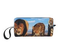 León, Leopardo y Tigre luchan por la Comida Impresa., Bolsa de Maquillaje Bolsa de cosméticos Bolsa de artículos de tocador de Viaje portátil Bolsa de Maquillaje