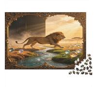 León Majestuoso Puzzle de 1000 Piezas Papel para Adultos Sabana al Amanecer Relajación Concentración Familia Decoración Regalo 52x38cm/1000pcs