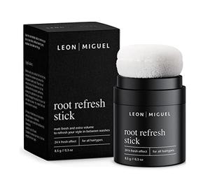 LEON MIGUEL Champú seco en polvo en formato de bolso contra los enfoques grasos | Polvo de volumen para más frescura y volumen | Champú vegano seco con efecto fresco 24h - Raíz refresh stick