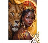 León Mujer Estilo Africano Puzzle de 1000 Piezas Papel para Adultos Juego de Puzzle 1000 Piezas Concentración Familia Decoración Regalo 38x26cm/1000pcs