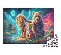 León Oso Tigre por el río Rompecabezas Vida Silvestre Puzzle 1000 Piezas Adultos - Regalo, Juego Familiar, Decoración del Hogar 38x26cm/1000pcs