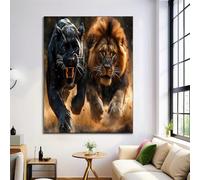 León Pantera Negra Pinturas Sobre Lienzo Moderno Marrón-Negro Animales De Pelea Poster E Impresiones Arte Mural Para Sala De Fondo Colgante Estar Décor Fotos Sin Marco 70X100Cm
