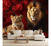 León Papel Pintado 200 x 140 CM, 3D Rosas Rojas Dormitorio Mate Fotomurales Pared, Impermeable Murales Papel Tapiz, No Tejido Sala de Estar Papel Tapiz Grande