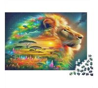 León Rompecabezas de Papel Grueso Cabeza de león con Paisaje arcoíris en Pelaje, Regalo Apto para Principiantes para niños 52x38cm/1000 Piezas