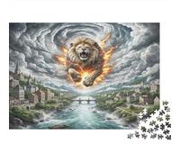León Rompecabezas de Papel Grueso de león con Llamas sobre la Ciudad, Regalo de cumpleaños regalable 70x50cm/1000 Piezas