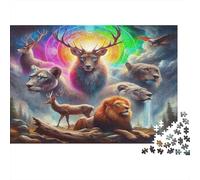 León Rompecabezas de Papel Grueso Manada de Leones con Ciervo arcoíris en el Bosque, Pack de Actividad Familiar y Regalo navideño 70x50cm/1000 Piezas