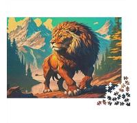 León Rompecabezas de Papel León en montañas Nevadas con pinos, Regalo Coleccionable para Combatir el aburrimiento 52x38cm/1000 Piezas