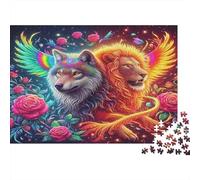 León Rompecabezas de Papel Lobo arcoíris y león con Rosas Rosas, Regalo Coleccionable para Combatir el aburrimiento 38x26cm/1000 Piezas