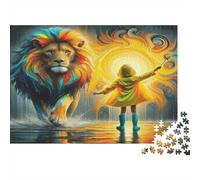 León Rompecabezas de Papel Resistente Niña con león arcoíris en el Agua al Atardecer, Regalo de cumpleaños Educativo para Adultos 38x26cm/1000 Piezas