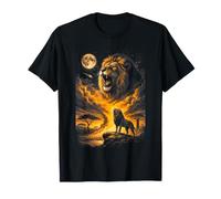 León Rugido Luna Llena Sabana Cielo Noctur Camiseta