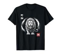 León rugiente con Tinta Japonesa Kanji Samurai y Enso Spirit Camiseta