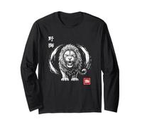 León rugiente con Tinta Japonesa Kanji Samurai y Enso Spirit Manga Larga