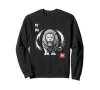 León rugiente con Tinta Japonesa Kanji Samurai y Enso Spirit Sudadera