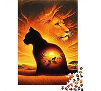 León Sabana Africana Puzzle de 1000 Piezas Papel Adultos Puesta de Sol Puzzle para Toda la Familia Relajación 70x50cm/1000pcs