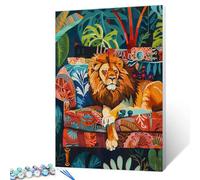 León salvaje tumbado en el sofá, pintura por números, para adultos, niños, inocencia, encanto, león durmiente, pintura al óleo, pintura acrílica, kit de pintura pastel, lienzo de 16 x 20 pulgadas (sin