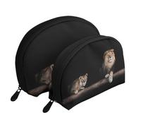 León Salvaje y Tigre, Bolsa de Maquillaje de Concha, Monedero pequeño para Mujer, Bolsa de artículos de tocador, Bolsa de cosméticos, 2 Piezas