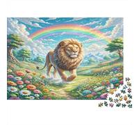 León Set de Rompecabezas de Papel de león en Campo de Flores de arcoíris, Regalo Educativo para Adultos, Actividad Relajante 52x38cm/1000 Piezas