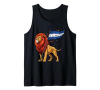 León sosteniendo la Bandera de El Salvador rugiendo Majestuoso Camiseta sin Mangas