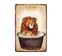León Tomando Un Baño Pintura De Hojalata Placa Divertida Pared Muestra Placa Retro Cartel De Chapa para Bar Cocina Tienda