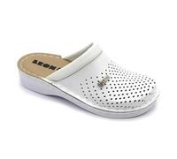LEON V262 Zuecos Mules Zapatillas Zapatos de Cuero, Mujer, Blanco, EU 37
