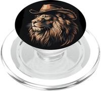 León valiente con sombrero de vaquero para un aspecto salvaje PopSockets PopGrip para MagSafe