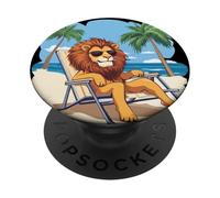 León viviendo su mejor vida en unas vacaciones tropicales PopSockets PopGrip Adhesivo