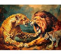 León vs Leopardo Lucha Puzzle 300 Piezas Maquetas Construir 3D Detalladas Rompecabezas Educativo para Familia Aliviar Estrés Estera Portátil Moderno 300 PCS