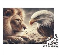 León y Águila Calva Puzzle de 1000 Piezas Puzzle para Adultos Encuentro Animal Estilo Natural Papel Enfoque Familia Regalo Decoración 70x50cm/1000pcs