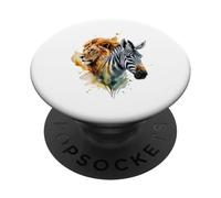 León y Cebra - Arte en Acuarela de Animales Salvajes PopSockets PopGrip Adhesivo