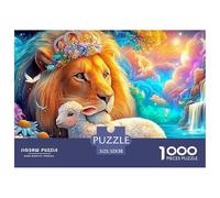 León y Cordero Coronados en un Reino Brillante y Florido Puzzle De 1000 Piezas león Cumpleaños Y Vacaciones 52x38cm/1000pcs