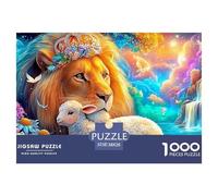 León y Cordero Coronados en un Reino Brillante y Florido Puzzle De 1000 Piezas león Perfecto Regalo De Cumpleaños para Niños Y Adultos 38x26cm/1000pcs
