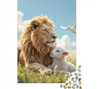 León y Cordero Rompecabezas Escena Naturaleza pacífica 3 Capas Cartón 1000 Piezas, Desafío Duro, Decoración Pared, Regalo Pareja 52x38cm/1000pcs