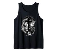 León y Jesús Cruz Oración Fe Cristiana Camiseta sin Mangas